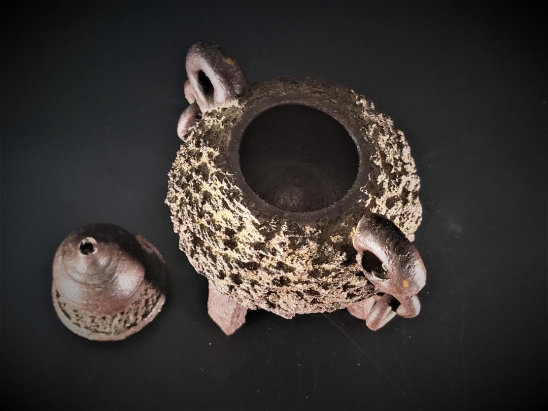 【焼物】備前焼 三足香煙 共箱 茶道具 旧家譲り品　年代物