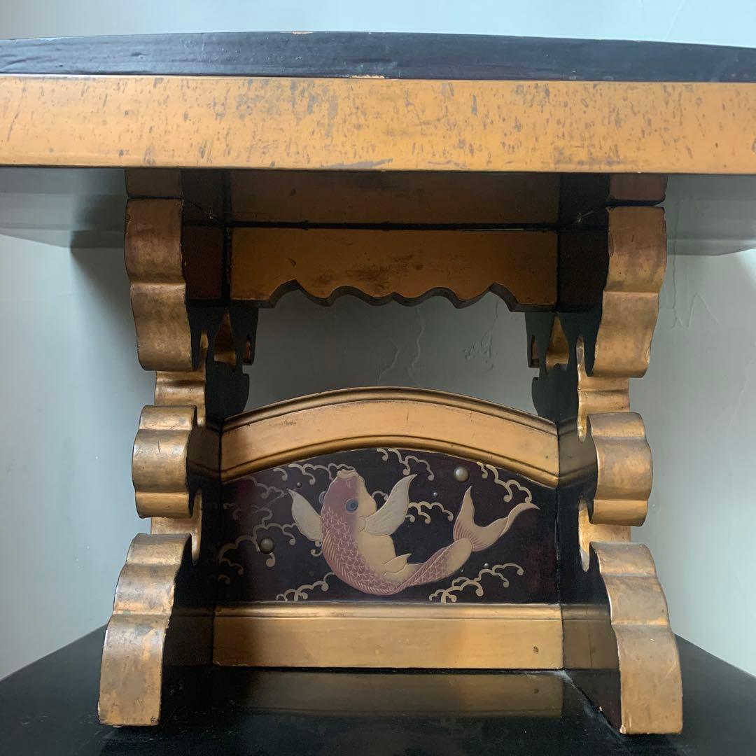 和家具　蒔絵　書見台　古道具　骨董　時代箪笥　引出し　波間に鯉　座学用机