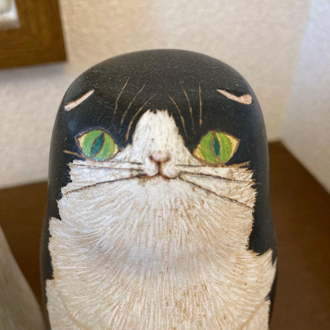 猫こけし　2体セット　スコティッシュフォールド　作家　沖泰宣　民芸　猫好き