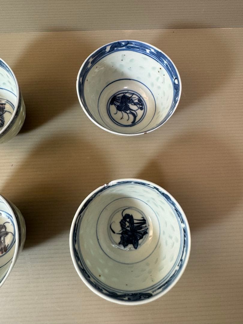 2908 中国骨董　康熙年造銘　蒸茶碗　4客　時代物