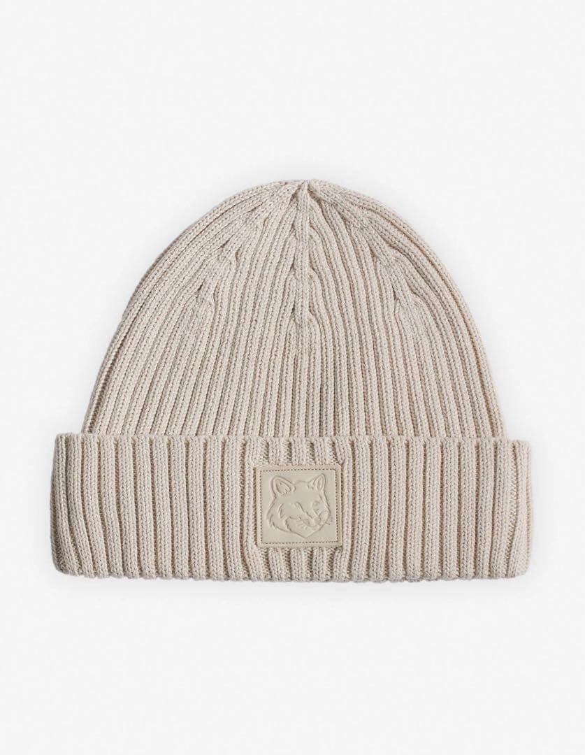 ♡MAISON KITSUNE♡メゾンキツネ♡レザーパッチビーニー♡ベージュ綿