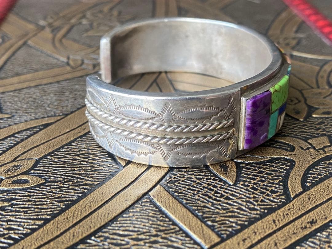 インディアンジュエリー シルバーバングル マルチカラーインレイ Navajo