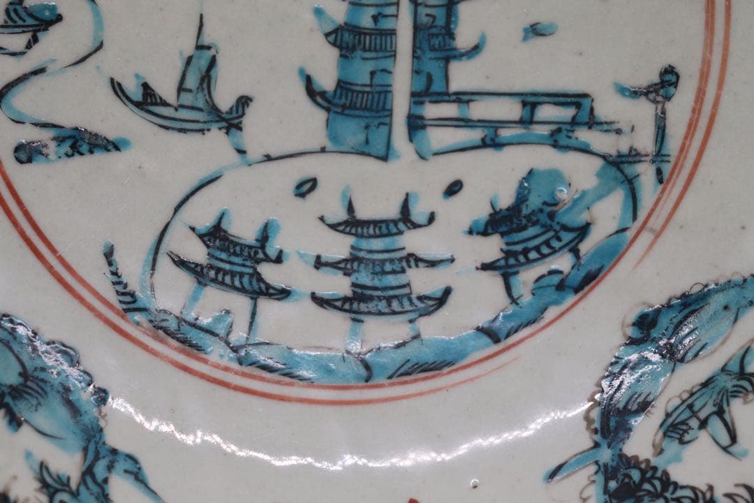 中国　明時代　呉須大皿　木箱入　アンティーク　送料込み0615