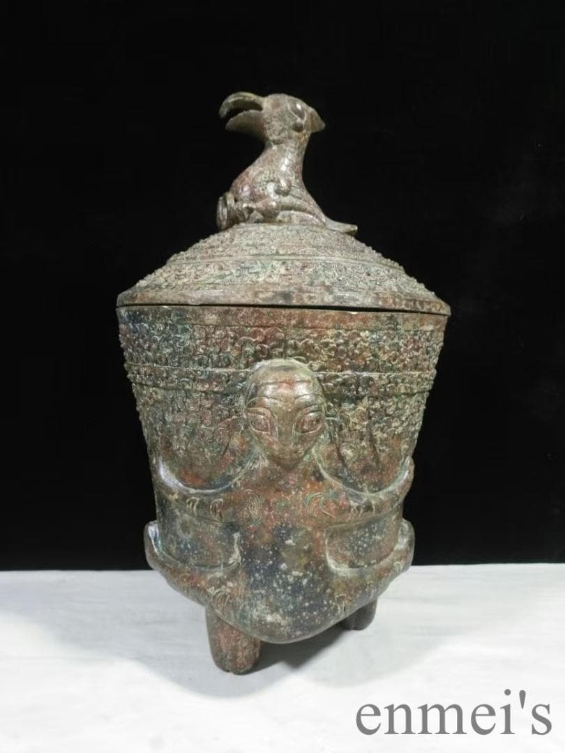 中国古美術 西漢 青銅器 鷹蓋人抱器 貯貝器 貝貨容器 儀礼器 貯蓄器 風水開運
