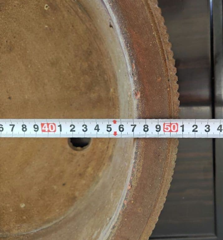 陶器製円形盆栽鉢 大型　ブラウン 約51cm×12.5cm
