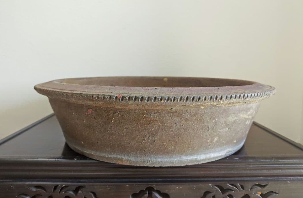 陶器製円形盆栽鉢 大型　ブラウン 約51cm×12.5cm