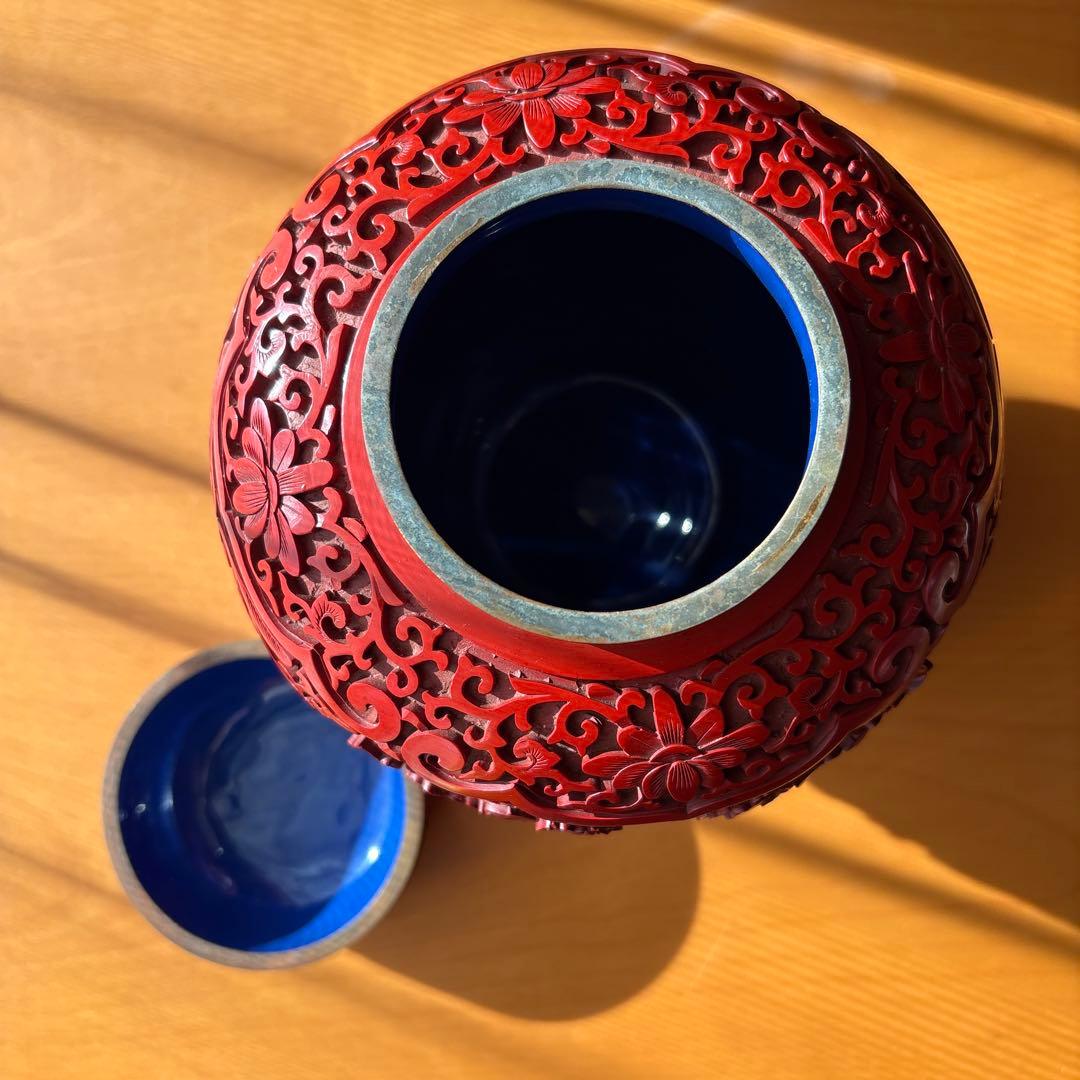 堆朱 蓋付き壺 中国美術 彫刻 骨董品 置物 昭和レトロ アンティーク