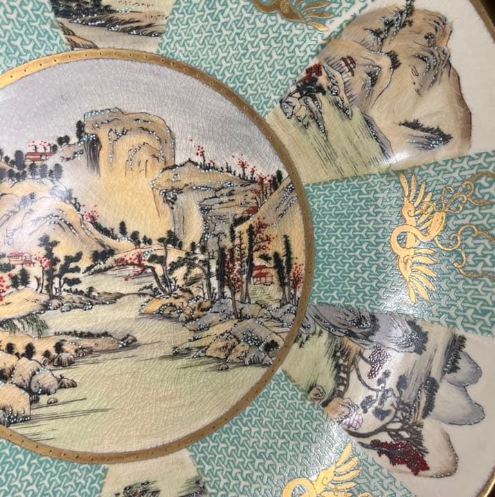 【エビス】京薩摩 大皿 大鉢 薩摩焼 大日本京文賓都林山 極細密本金手描き絵付