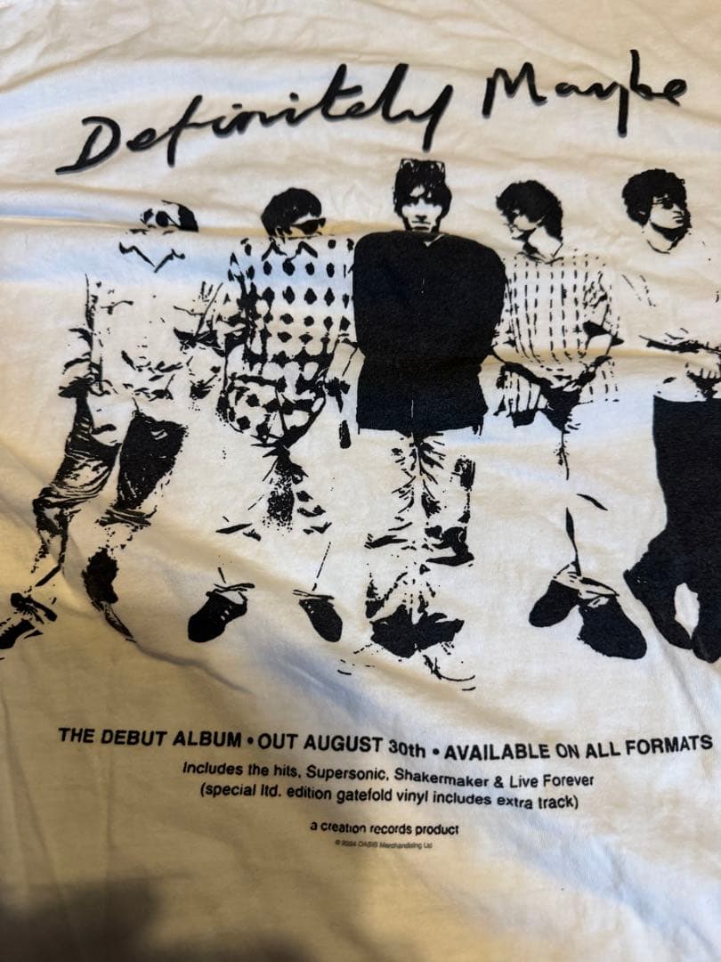 oasis Tシャツ白、黒文字モノトーン、XL2024コピーライト入り