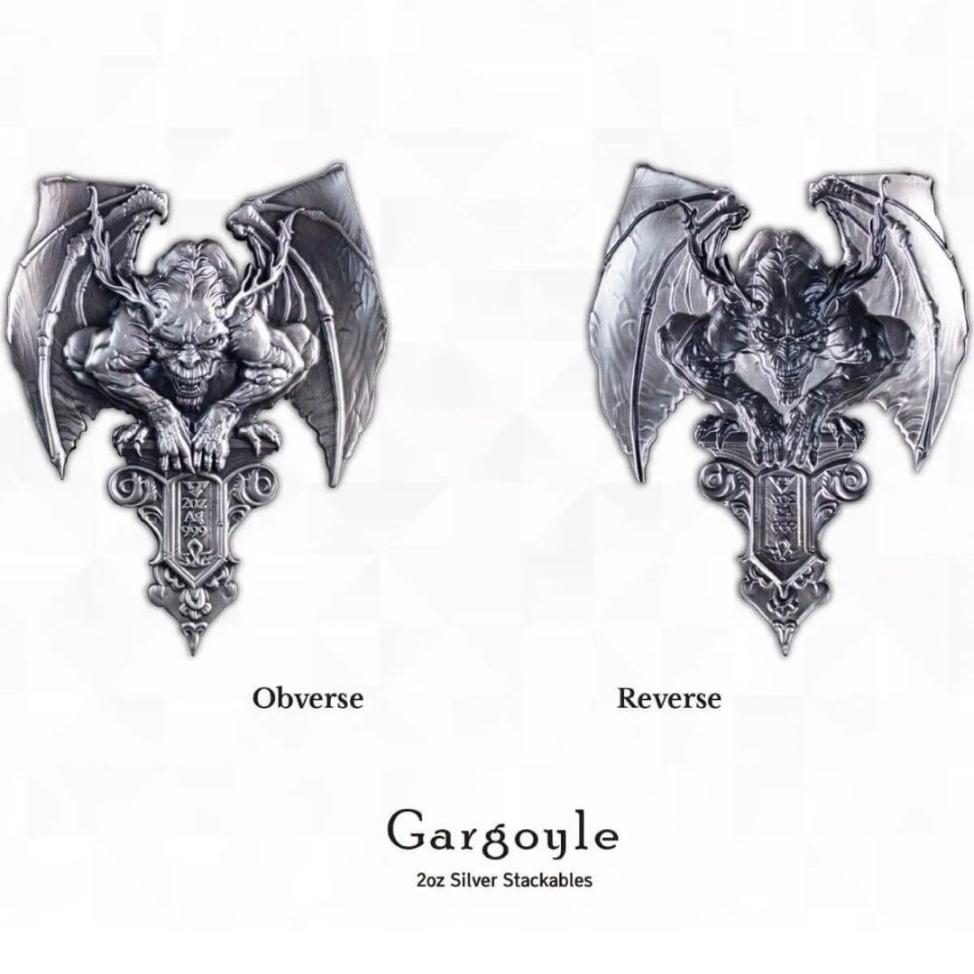 銀貨 ガーゴイル ハイレリーフ アンティーク 2オンス 2oz メダル 守護神