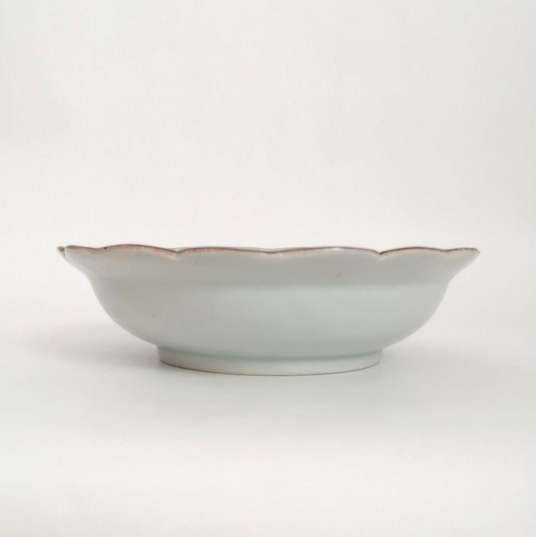 古伊万里　漢詩　象図　陽刻染付　輪花皿