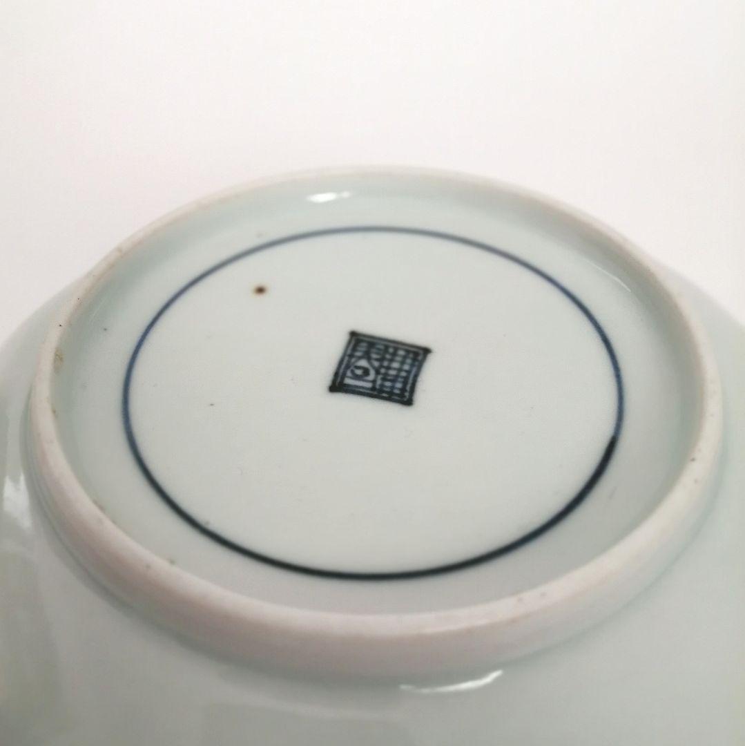 古伊万里　漢詩　象図　陽刻染付　輪花皿