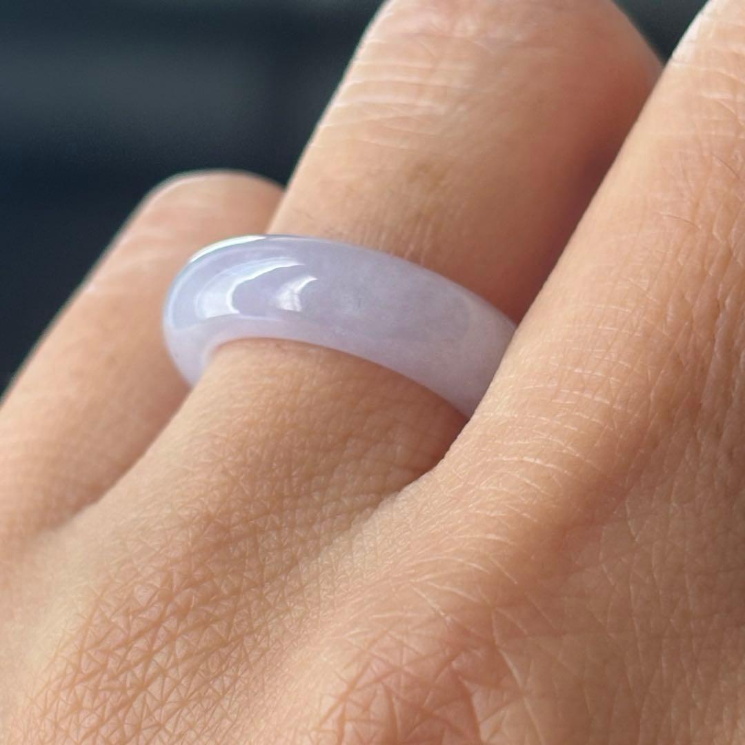 ミャンマー産 天然本翡翠　氷種　ラベンダー色 くり抜きリング　8号