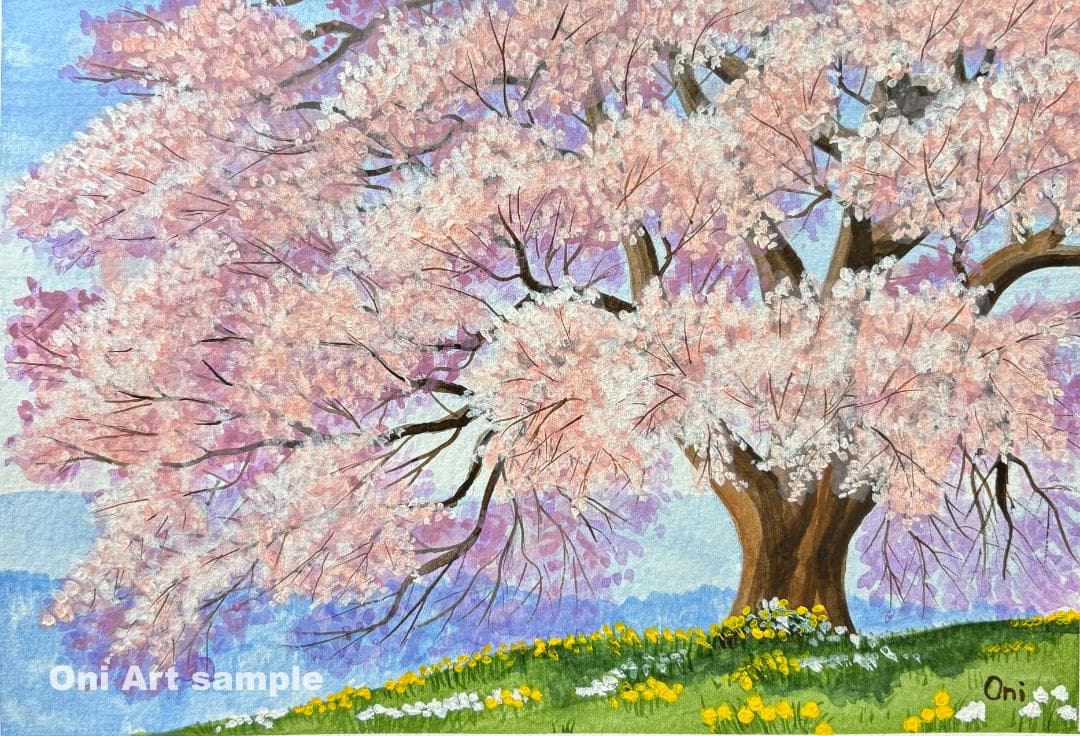 アクリル画　原画　「悠久の桜02」額縁付　SMサイズ