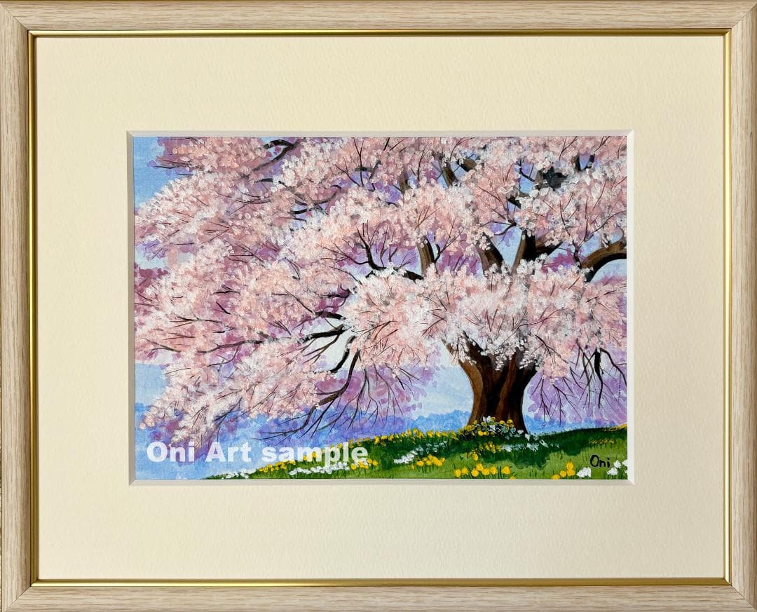 アクリル画　原画　「悠久の桜02」額縁付　SMサイズ