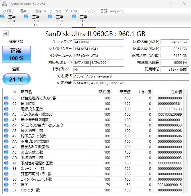 内蔵型SSD 960GB SSD (SanDisk Ultra II)