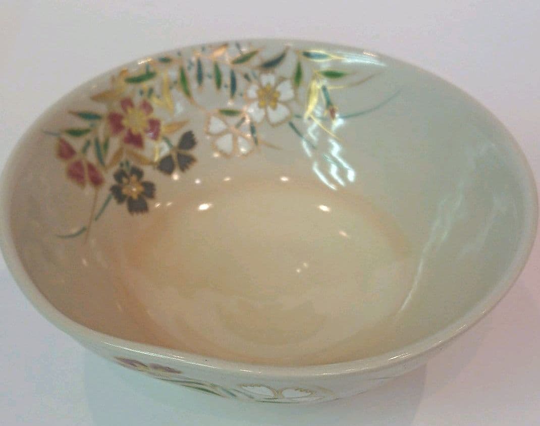 【茶道具】色絵 平茶碗 撫子 三宅陽春