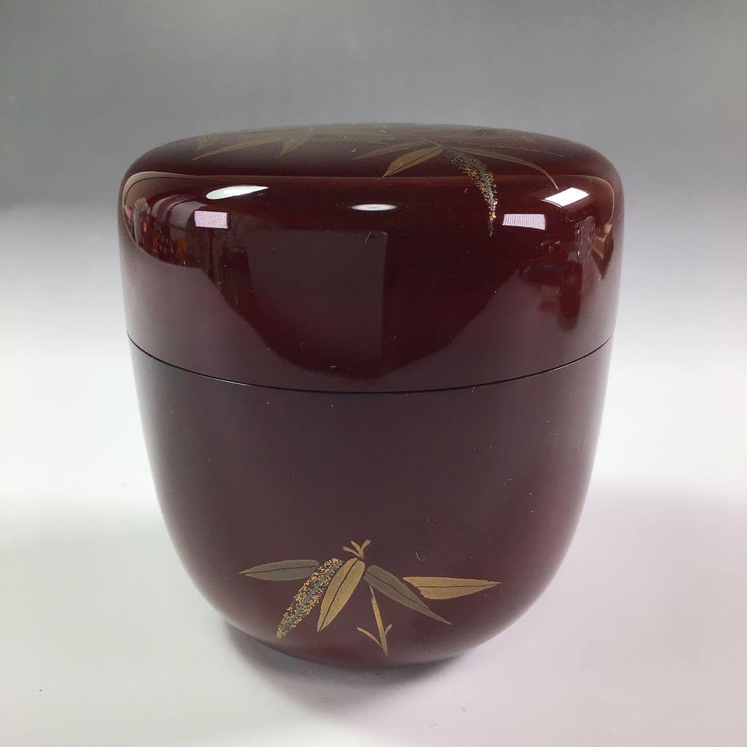 Ｒ５０８　棗　『純一作』『溜塗』『笹蒔絵』『中棗』　共箱　茶道具