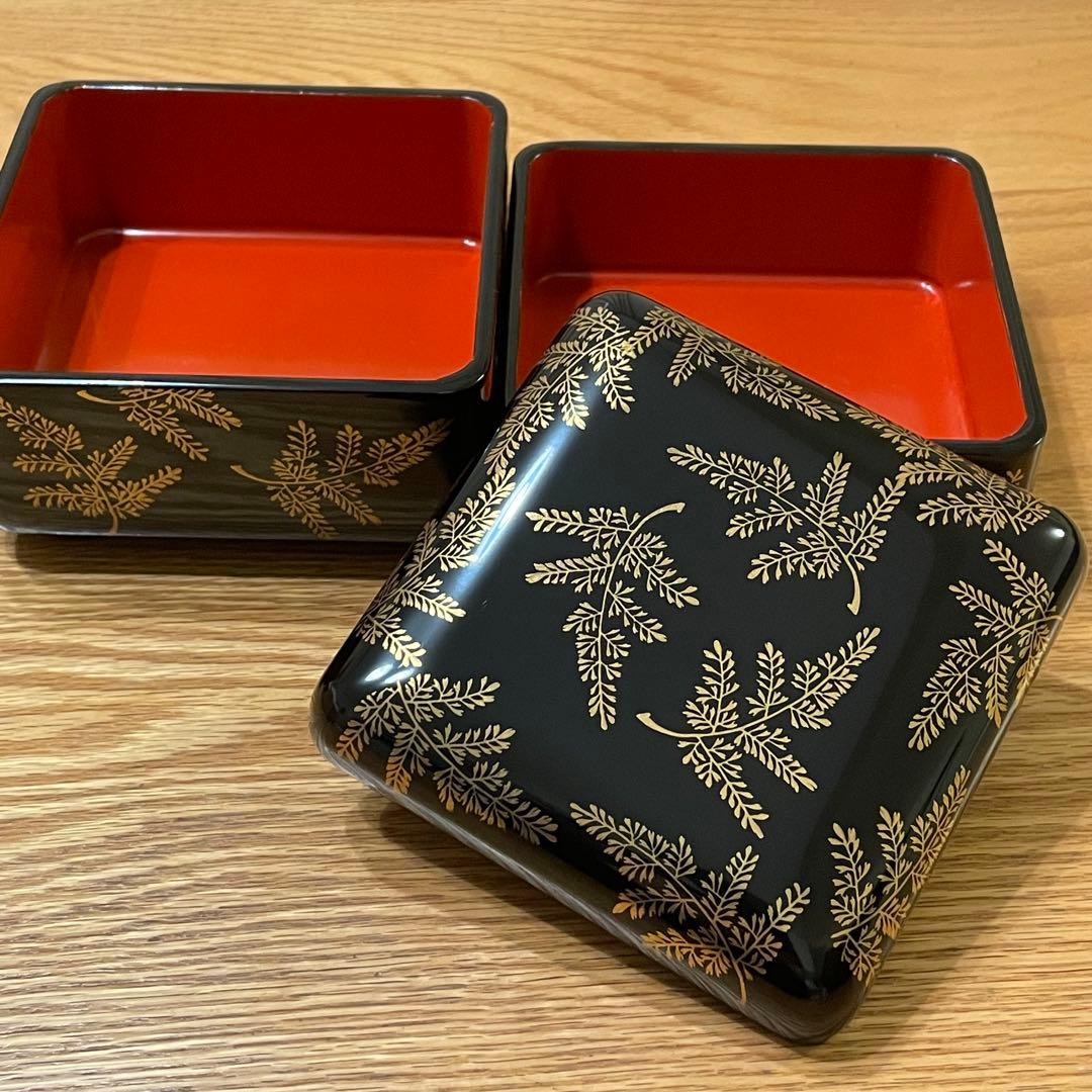 【未使用】祖雅堂 会津白木屋漆器店謹製•2段小重 12×12 •正月•和モダン