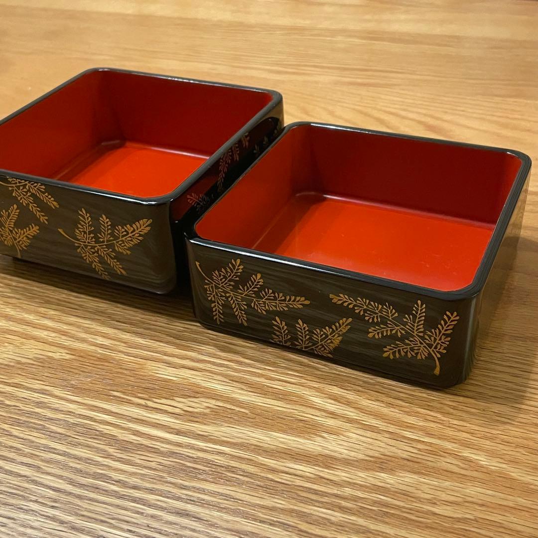 【未使用】祖雅堂 会津白木屋漆器店謹製•2段小重 12×12 •正月•和モダン