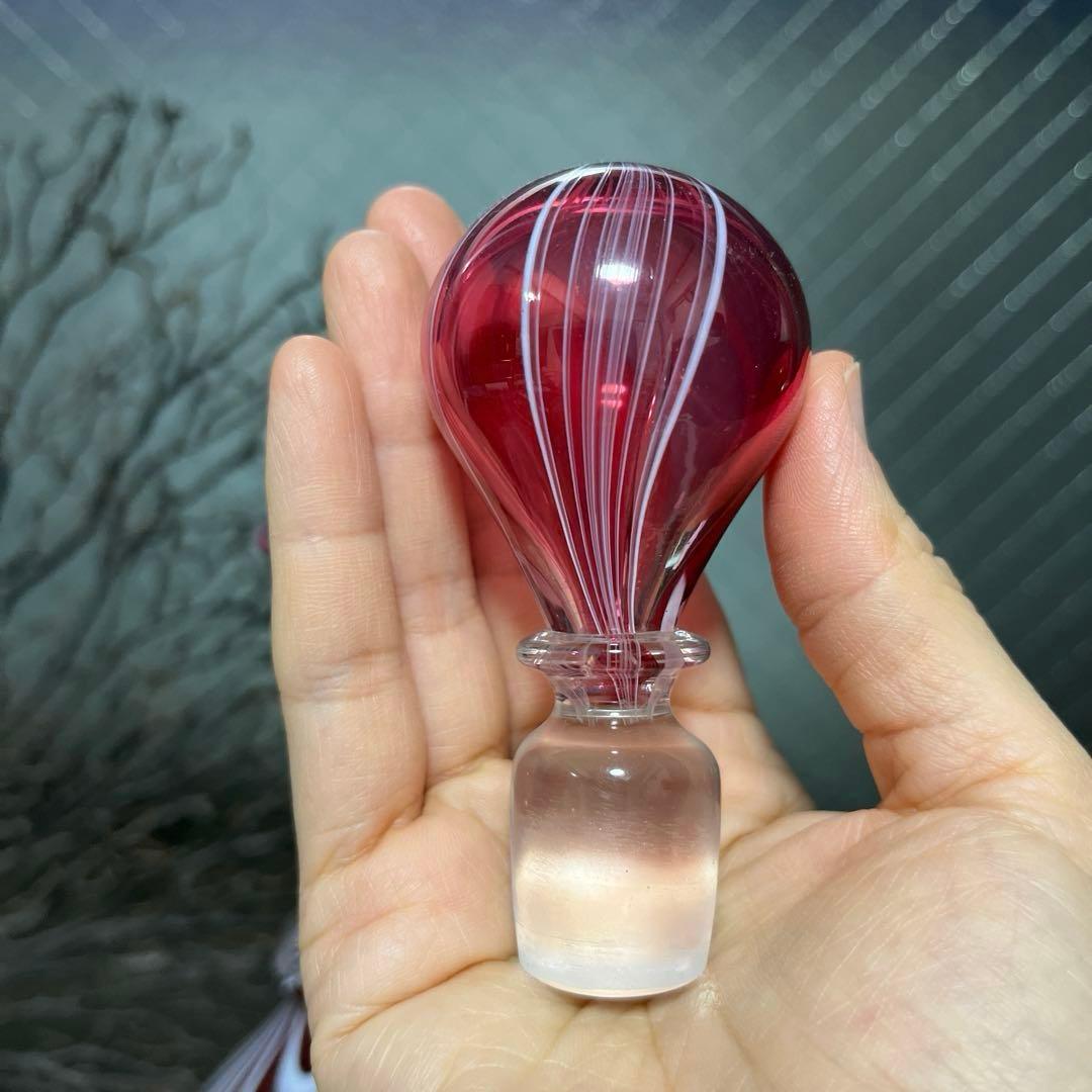 骨董　時代ガラス　希少　金赤ガラス　掻き揚げ紋　カラフェ　酒器　ウランガラス