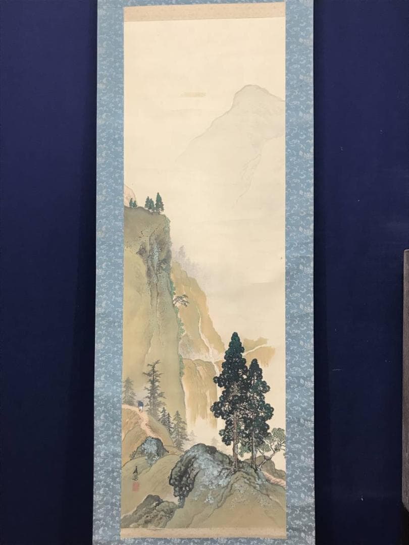 【真作】西村秀岳/春山帰路図/山水図/掛軸/名家伝来/AC-326
