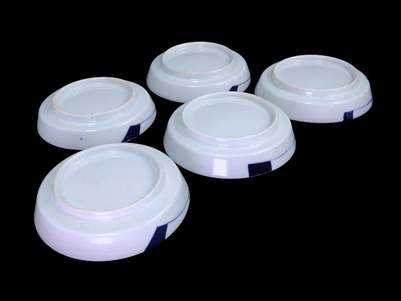 古伊万里　色絵　羊歯文様に松原帆掛け船　富士の図　５枚　B992AS-DAi