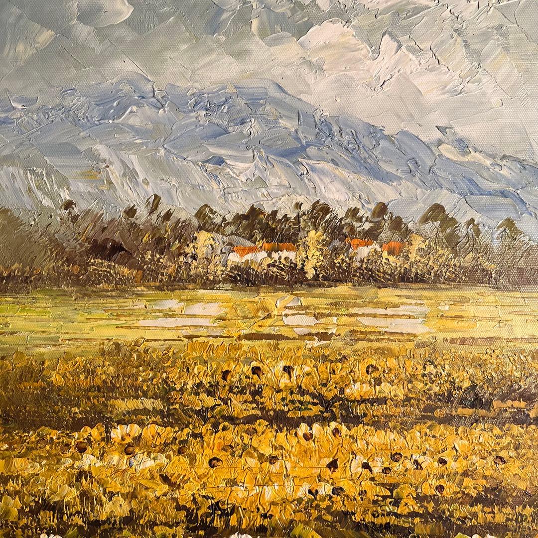 手書き油絵 ３枚組 コスモス畑 肉筆額付 額付き 絵画 インテリア 油彩画