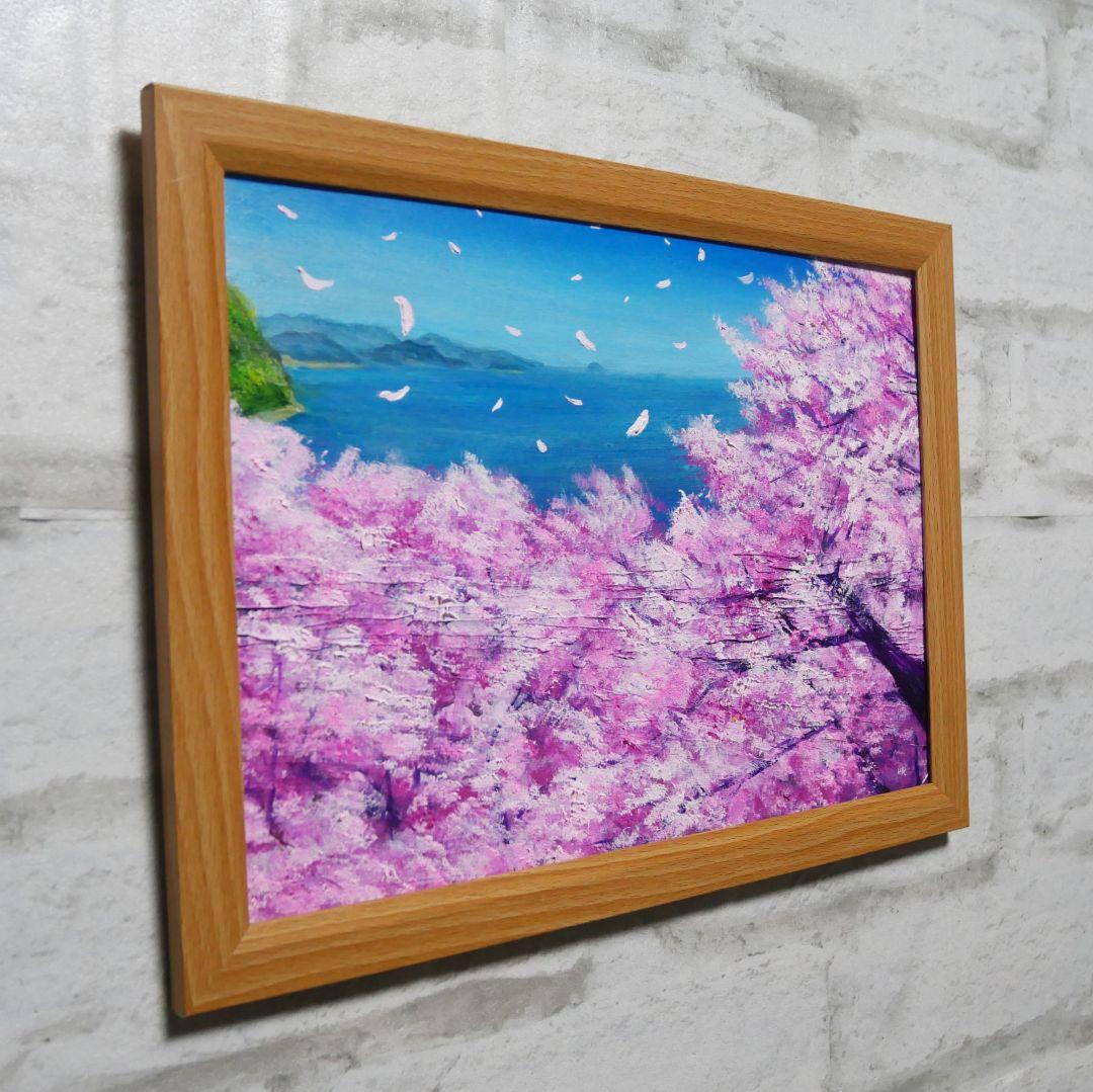 油絵 油彩 油彩画 絵 絵画【海に舞う桜】