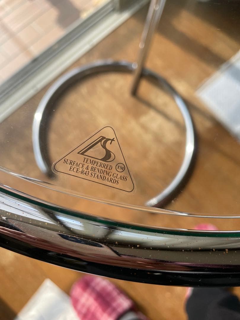 サイドテーブル　天板ガラス ステンレスフレーム