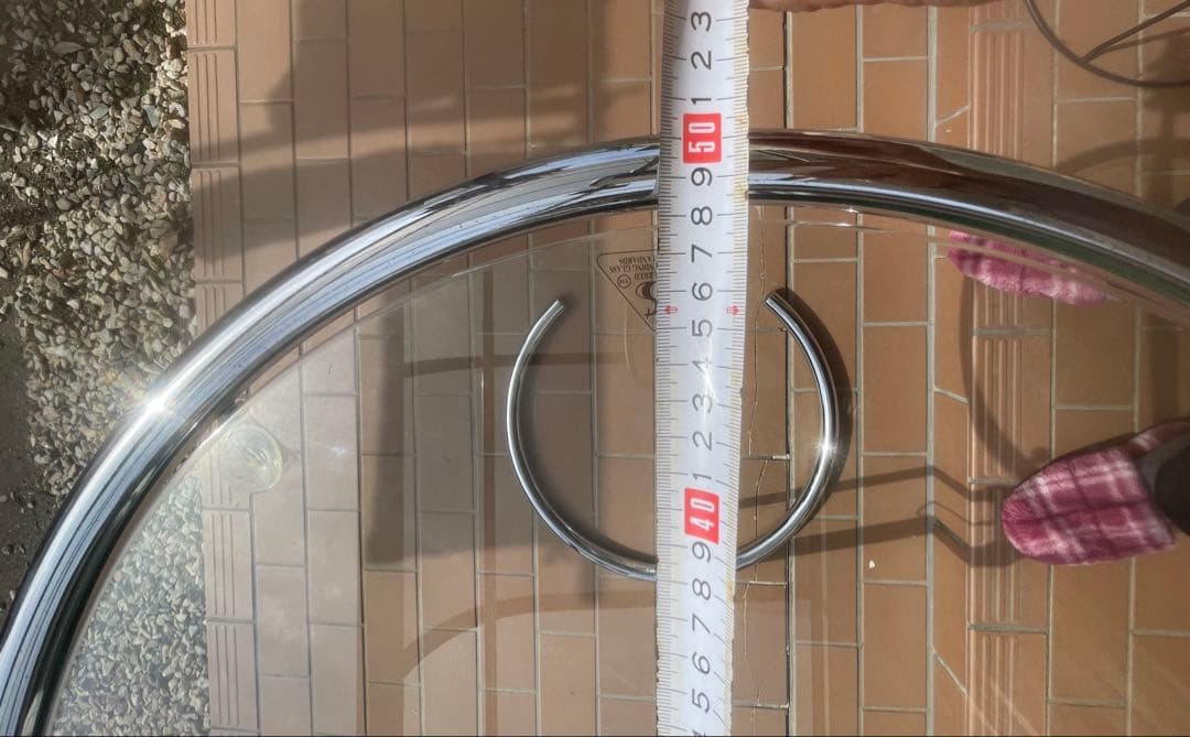 サイドテーブル　天板ガラス ステンレスフレーム