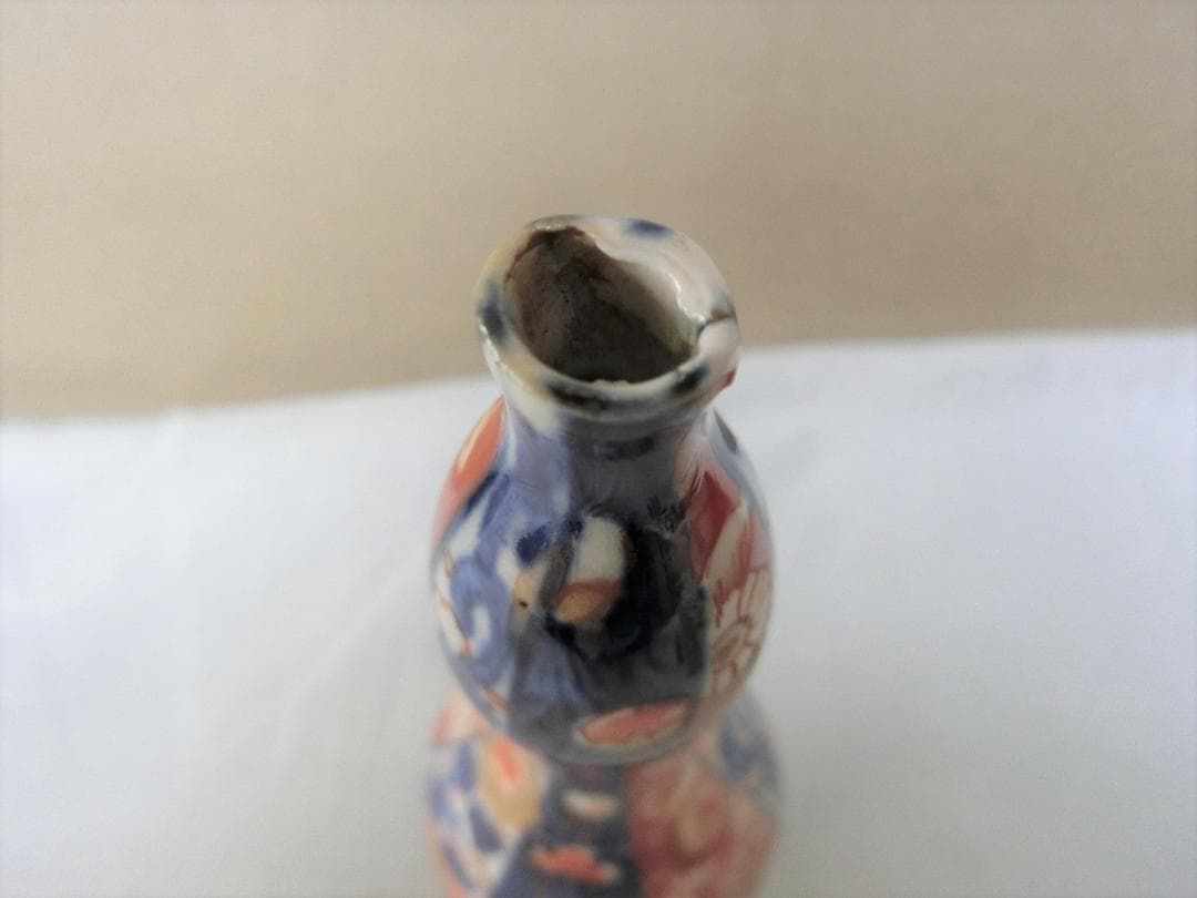 【伊万里　細長瓢箪徳利　色絵 　鑑賞陶磁器　花紋】◆骨董古美術　インテリア　花器