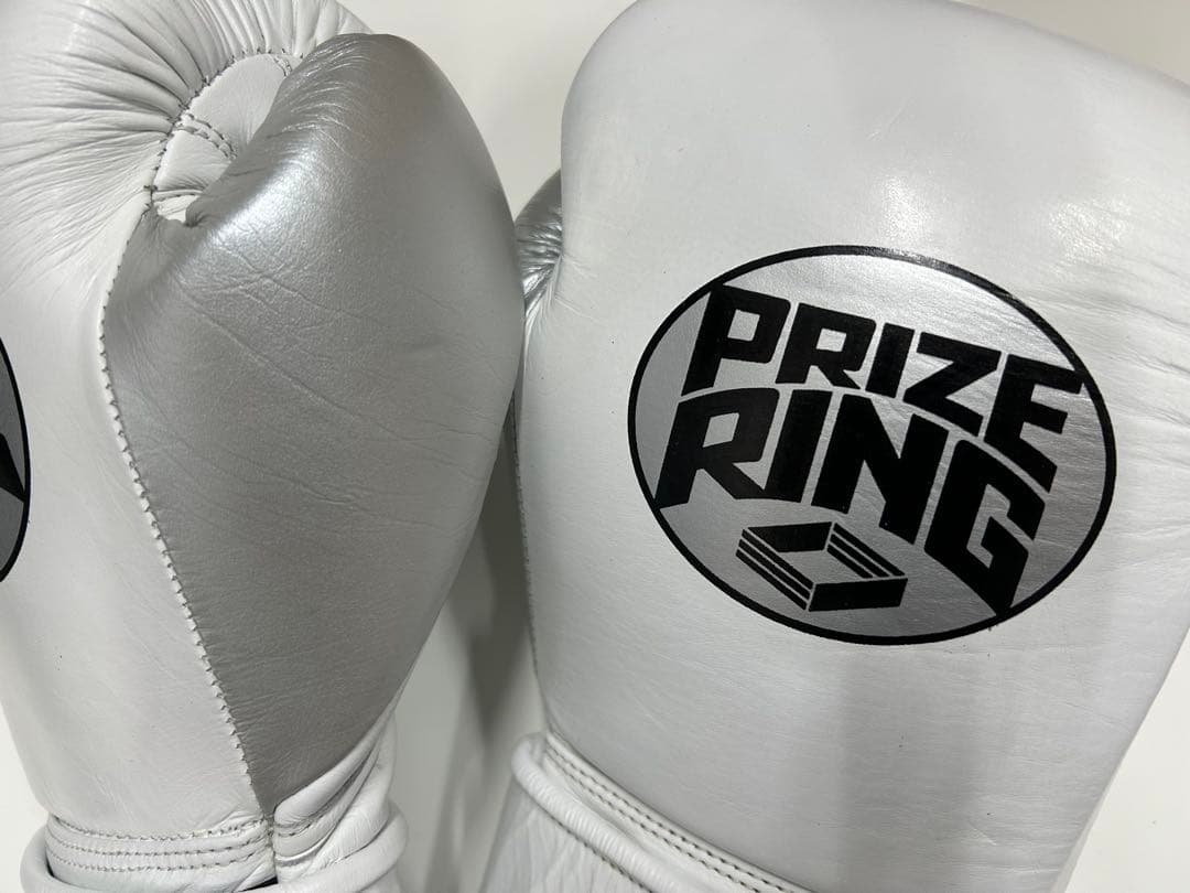プライズリング　ボクシンググローブ　本革製 白/シルバー14oz