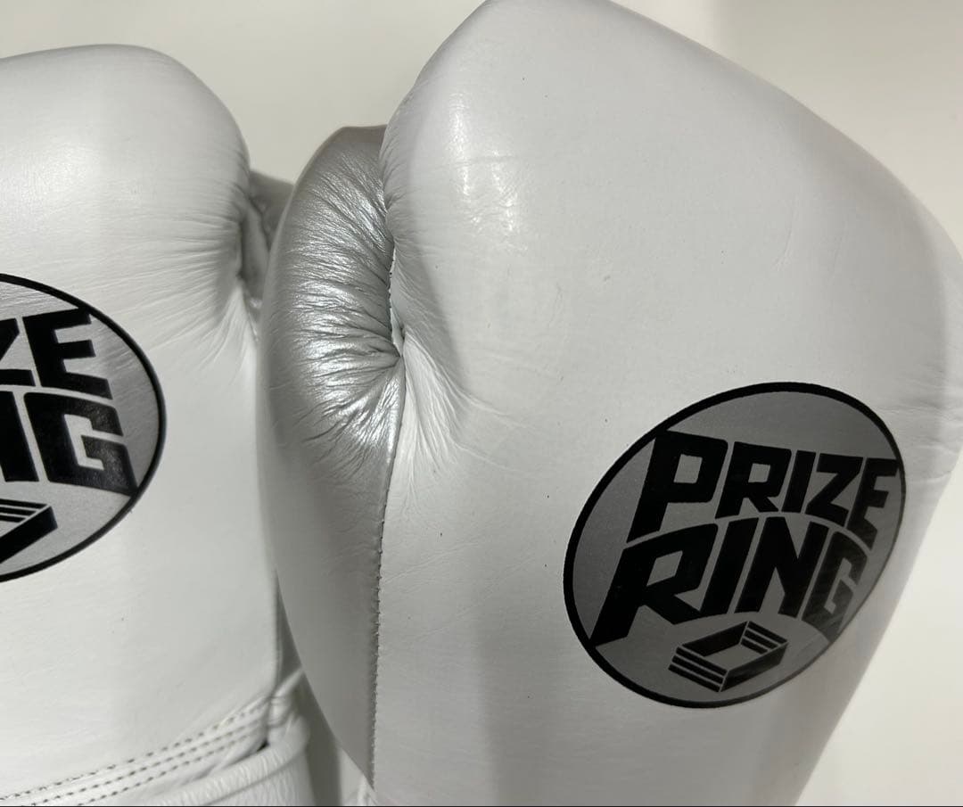 プライズリング　ボクシンググローブ　本革製 白/シルバー14oz