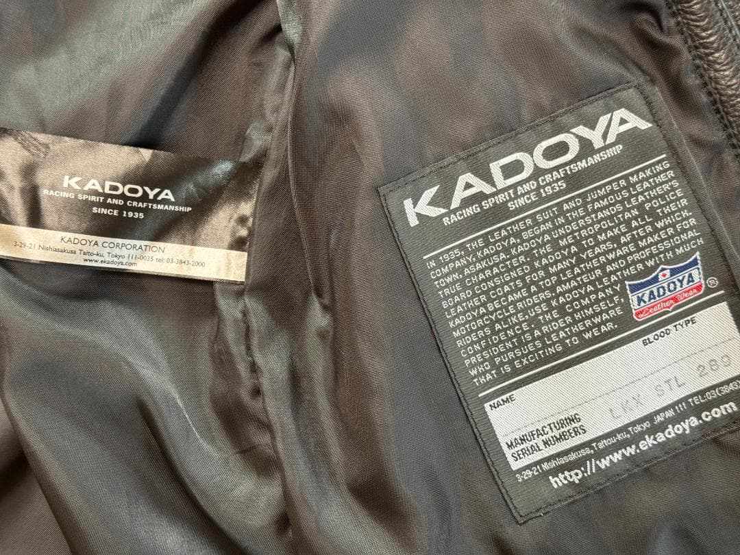 KADOYA シングルライダースジャケット 黒　ストリームライナー（現行モデル）
