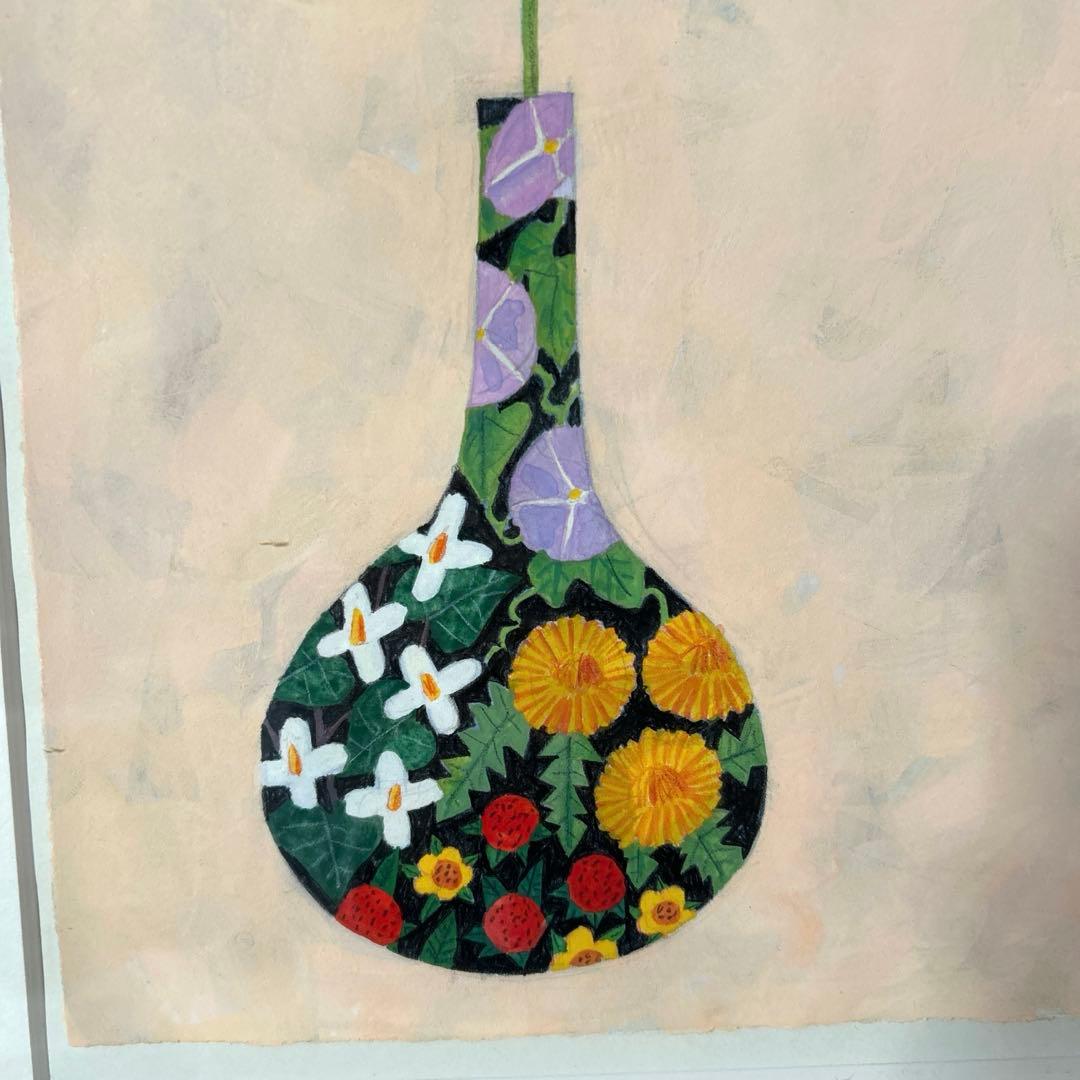 マツモトヨーコ　ドローイング　絵画　「微妙な関係」　ポピーと季節の花ばな