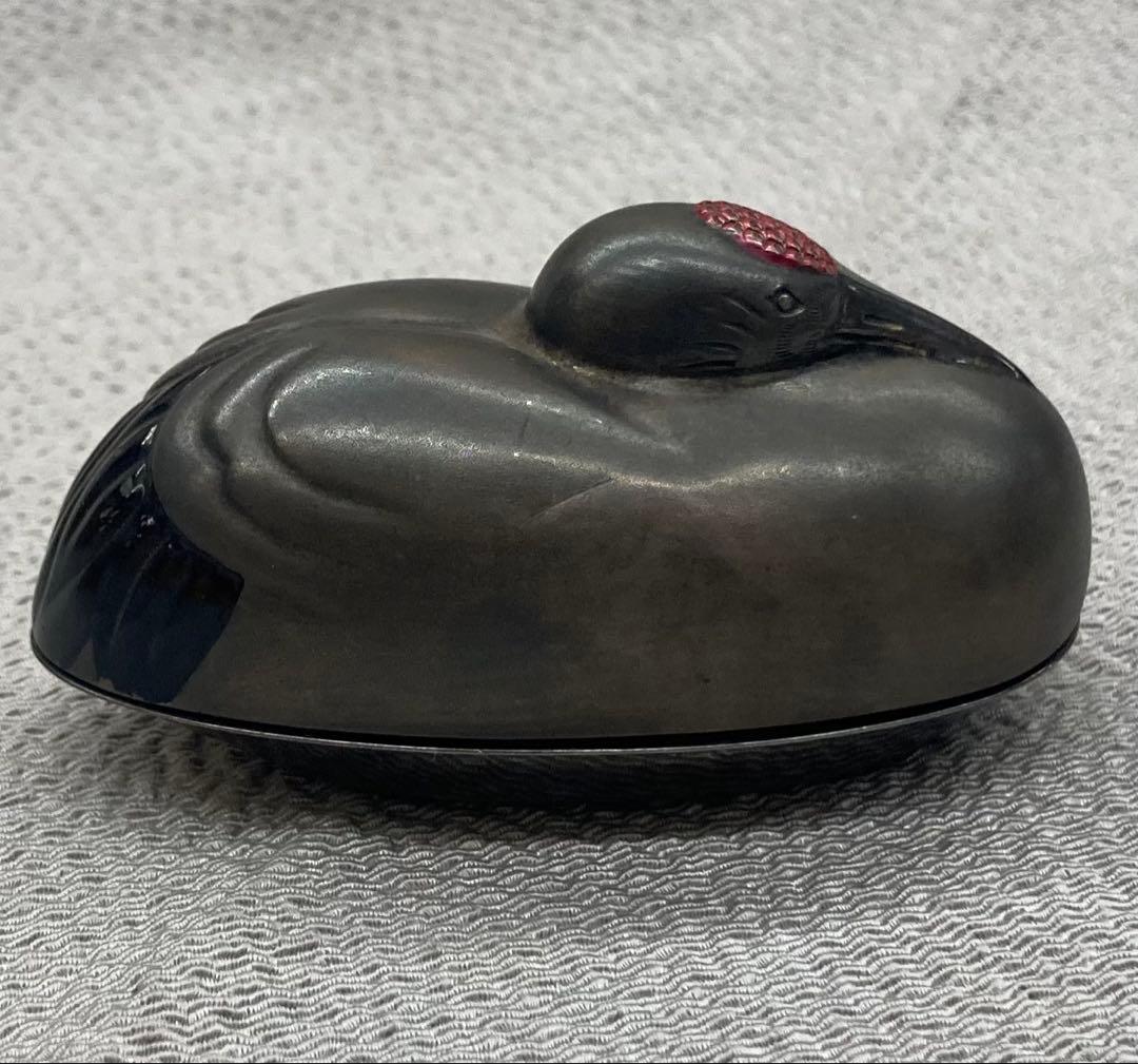 B491s 岡野利光造 鶴亀香合　純銀製　京都　共箱　茶道具　香道具　金工師