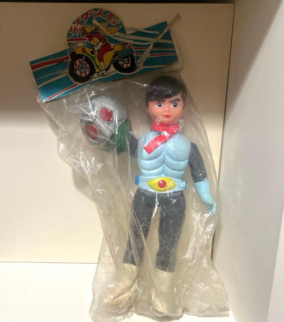 無版権 3本アンテナ 仮面ライダー ソフビ フィギュア 当時物 旧バンダイ