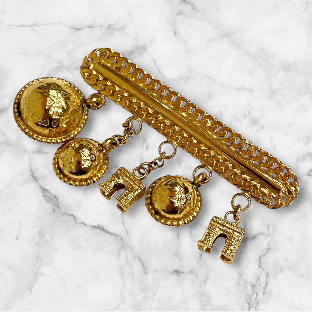 入手困難★セリーヌ★ブローチ スターボール 凱旋門 ゴールド チェーン 刻印