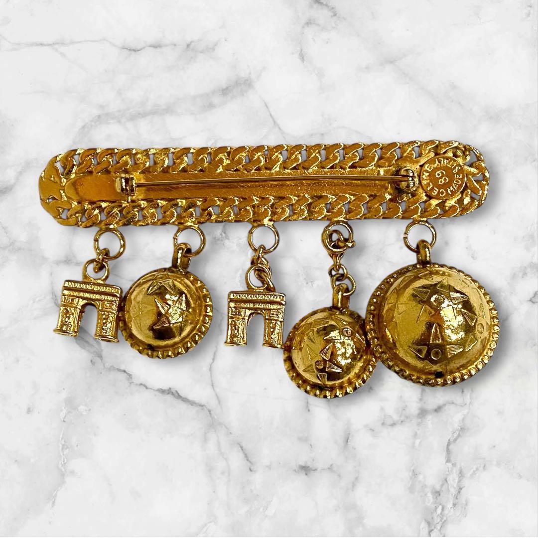 入手困難★セリーヌ★ブローチ スターボール 凱旋門 ゴールド チェーン 刻印