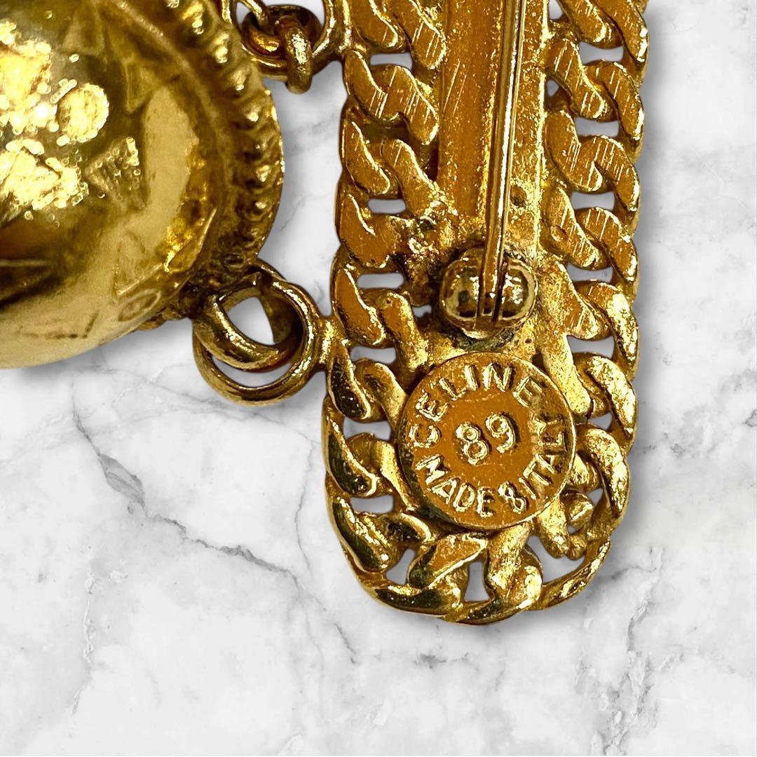 入手困難★セリーヌ★ブローチ スターボール 凱旋門 ゴールド チェーン 刻印