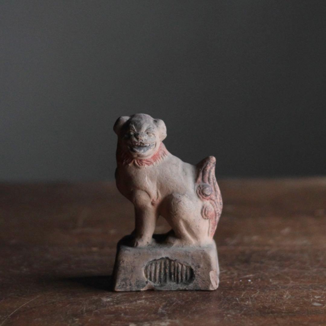 土人形 獅子 民芸 古道具 アンティーク 高さ約10cm オブジェ