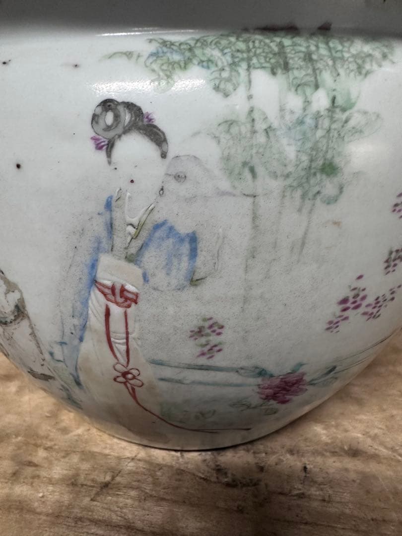 中国美術　粉彩　人物図　漢詩　時代物　アンティーク　古道具　古美術