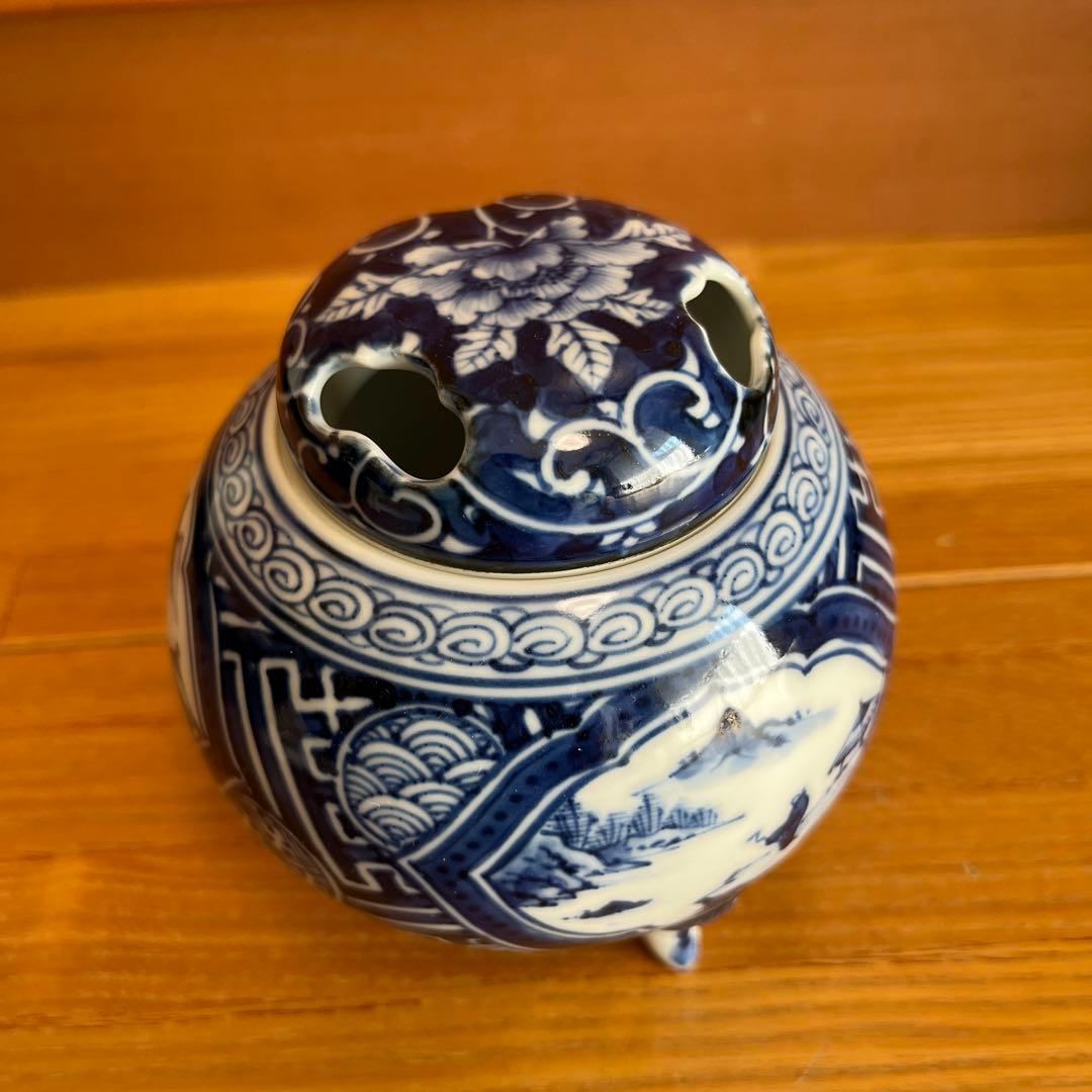 松泉　京都　日吉窯　染付山水　香炉