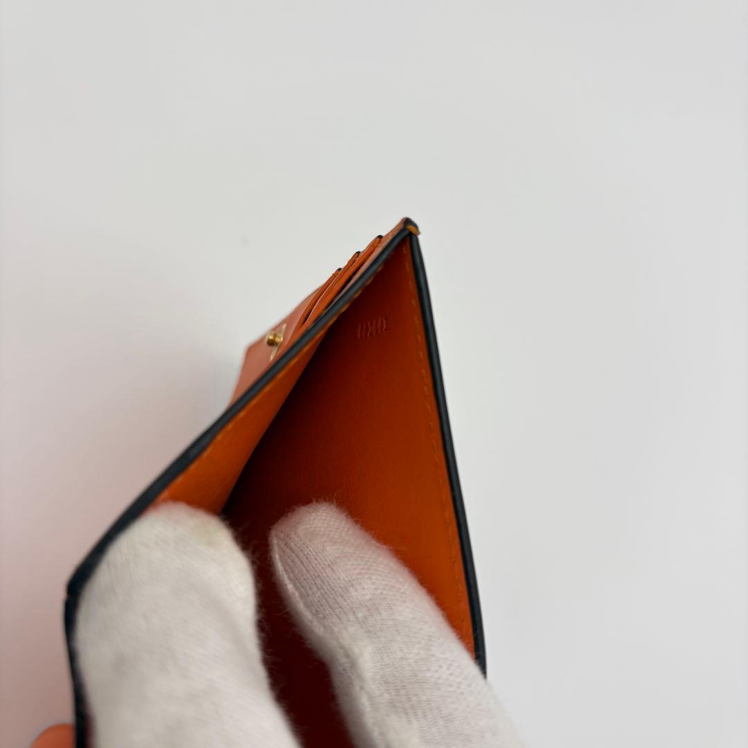 ロエベ　ノット コンパクトウォレット　レザー　ブラック　黒　オレンジ　スペイン製