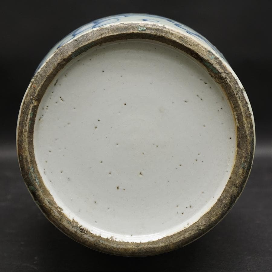 中国古玩 双耳付染付花瓶 唐物 壺 花生 高さ43cm 時代 骨董 中国美術