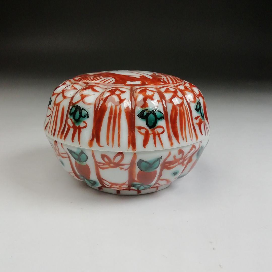 Ｔ９３３　香合　『赤絵　菊兎』『高野昭阿弥 造』　共箱　茶道具