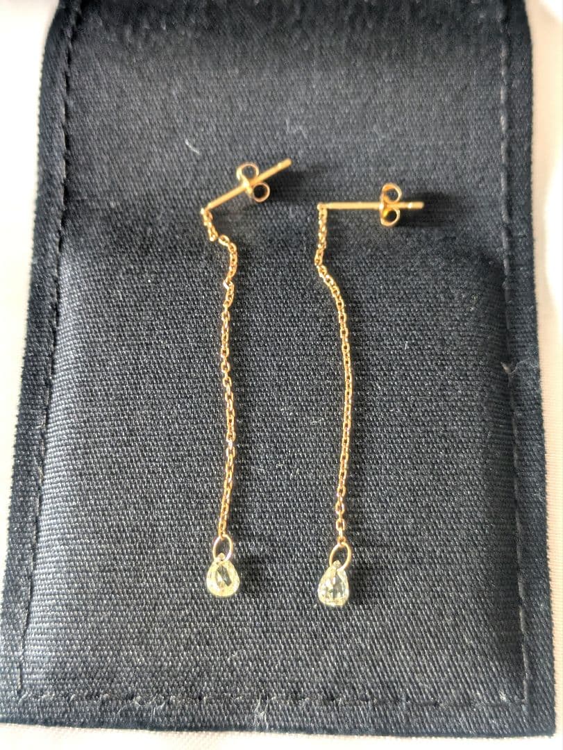 18K ドロップ ダイヤモンド ロング チェーン ピアス