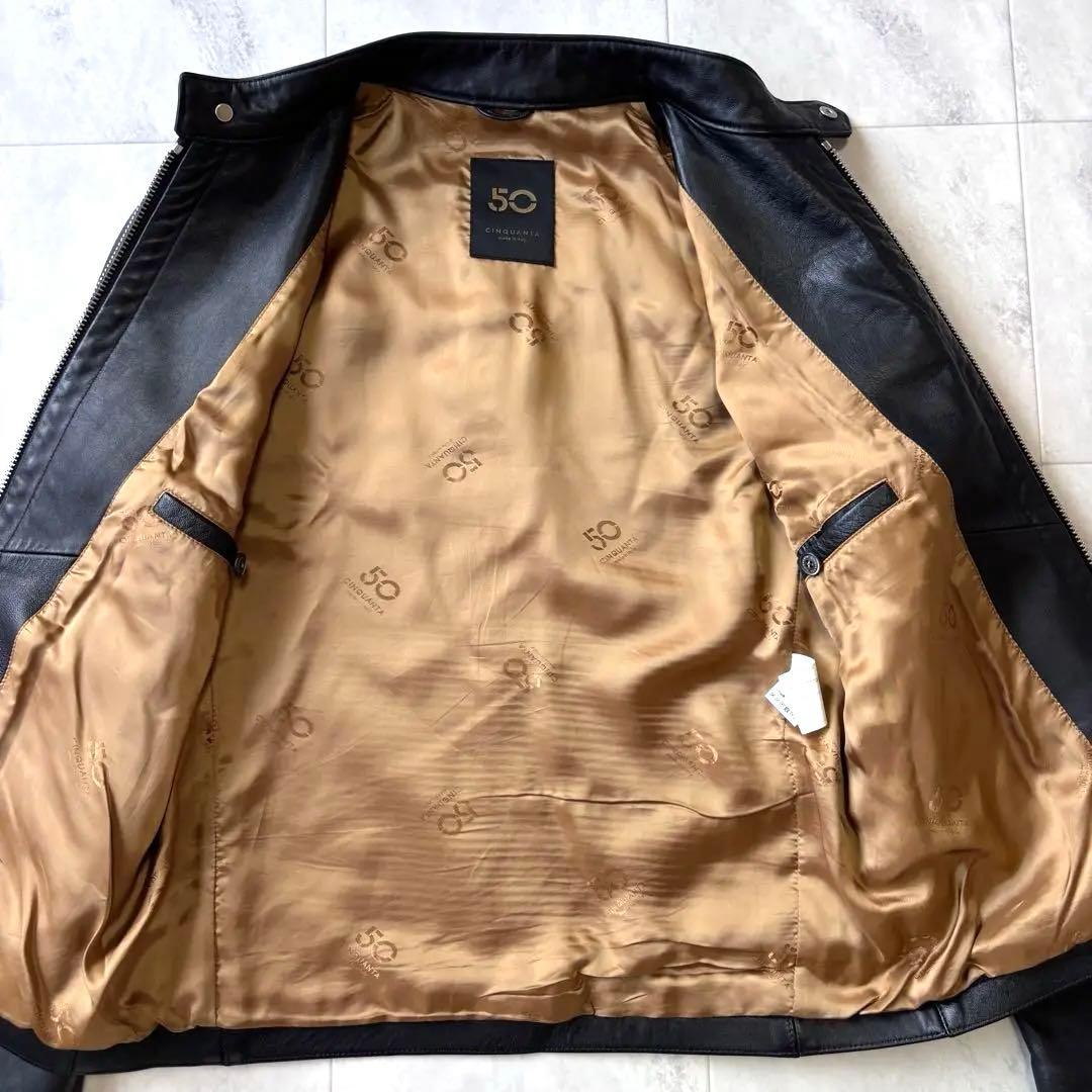 【美品】チンクアンタ ラムレザーシングルライダースジャケット ブラック 46