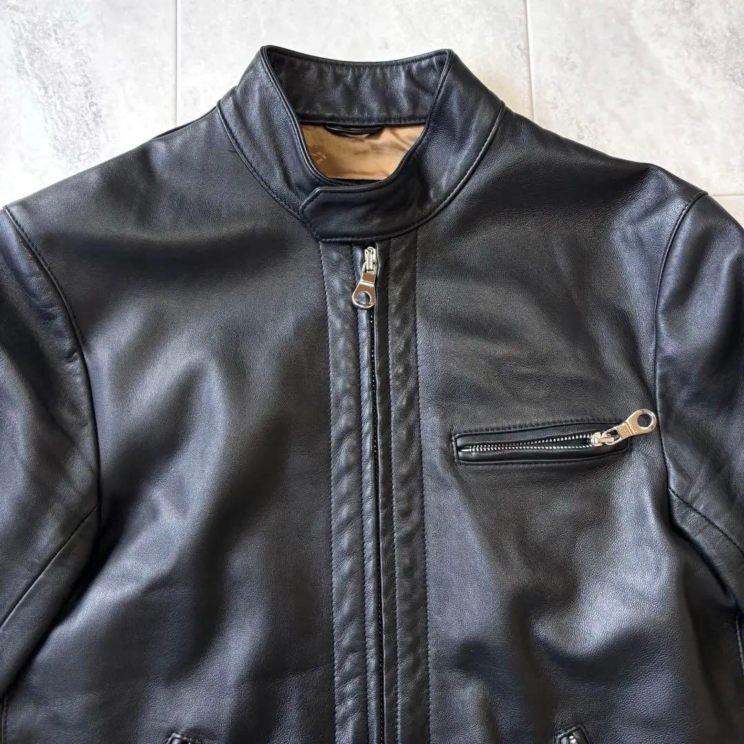 【美品】チンクアンタ ラムレザーシングルライダースジャケット ブラック 46